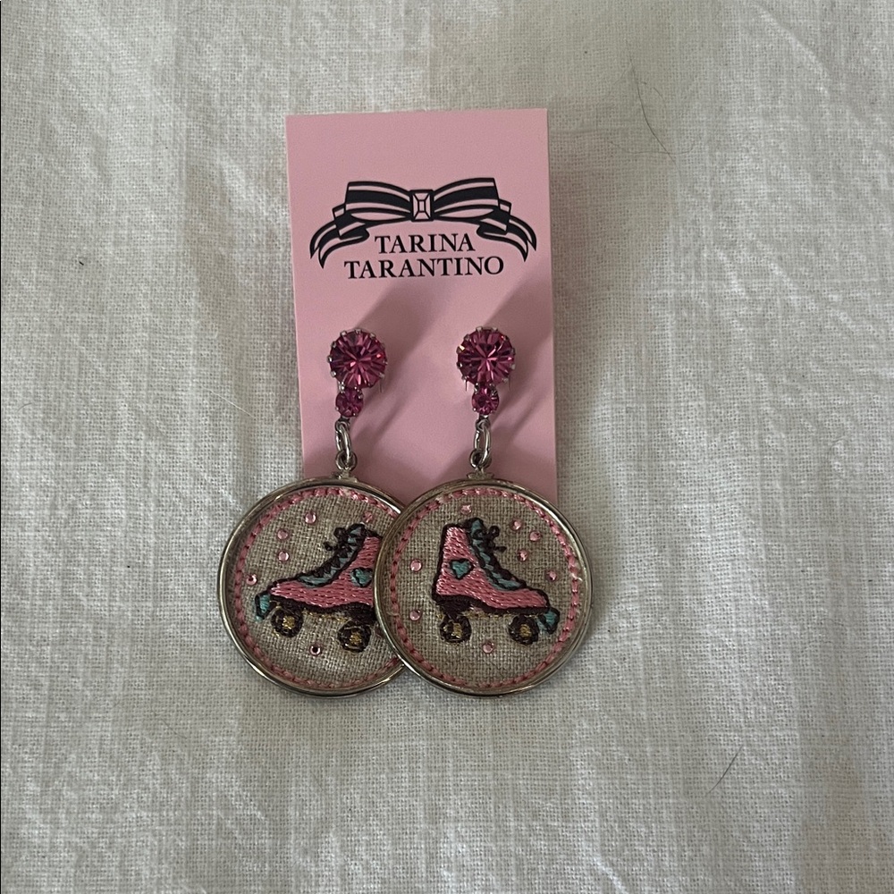 Tarina Tarantino Pink and Silver Roller Skate Earrings